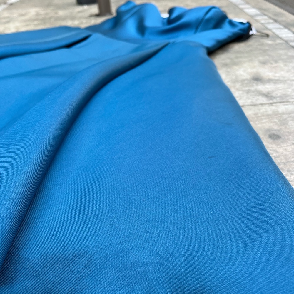 Alyce Paris Strapless Dress Size 6 Peacock Blue Style 3700 Satin Fit & Flare - Picture 6 of 11